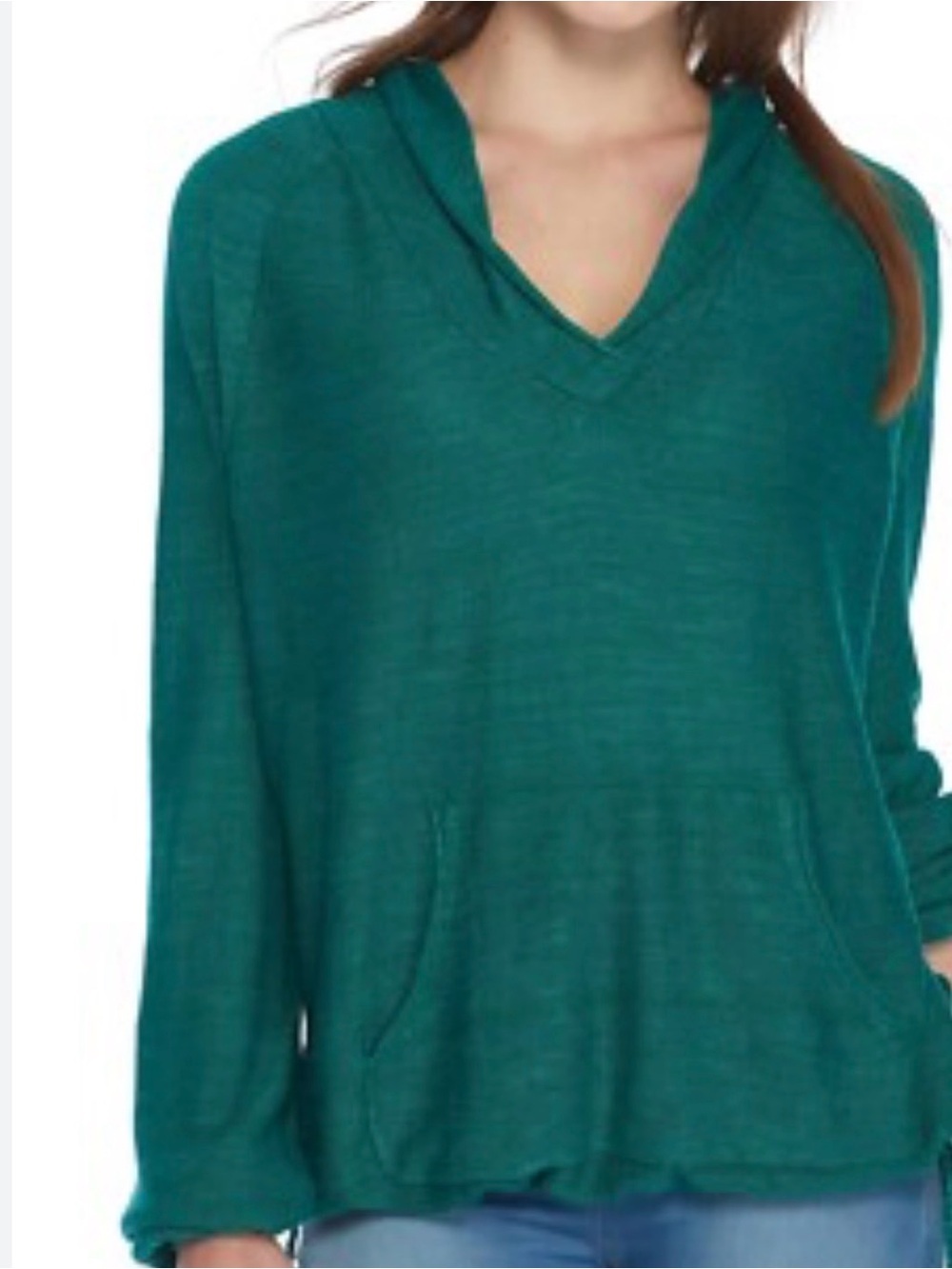Free People Optimistic Linen Blend Green Hoodie Sweater Size Small Long Sleeves
